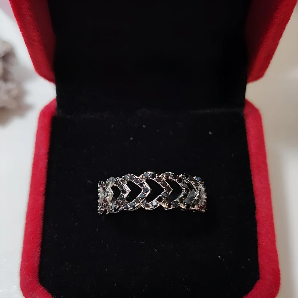 Macy's Black Spinel Multi-Heart Ring (5/8 ct. t.w.) in Sterling Silver Size 7 - Picture 10 of 10